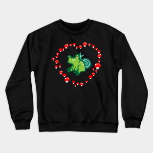Red Mushroom Heart with Frog and Snail "Goblincore Snuggles" Crewneck Sweatshirt